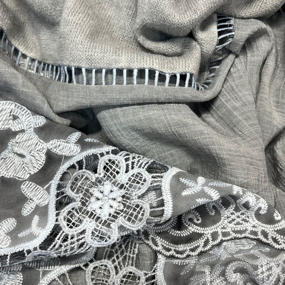 Ali Miles Lace Collar Open Front Cardigan Sweater Gray Boho Lagenlook Flowy 2X - Picture 10 of 10